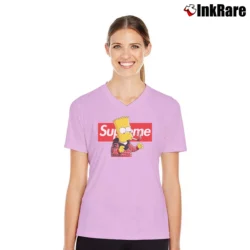 Women’s Supreme Smoking Bart The Simpsons V-Neck Tee in light pink | Chic Neckline, Soft Texture