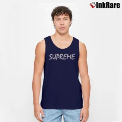 Men’s Supreme Text Graphic Tank Top in navy | Breathable, Active-Friendly Design