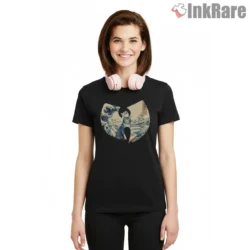 Surfing Cat Great Wave Wu Tang Shirt on black short sleeve shirt for women graphic tee