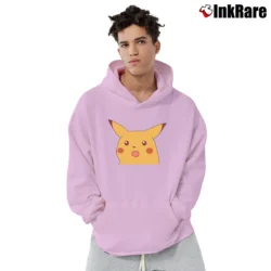 Men’s Surprised Pikachu Meme Fan Art Pokemon Pullover Hoodie in light pink | Cozy, Durable, Modern Fit