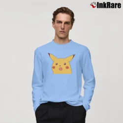 Men’s Surprised Pikachu Meme Fan Art Pokemon Long-Sleeve Shirt in light blue | Sleek, Lightweight, Year-Round Wear