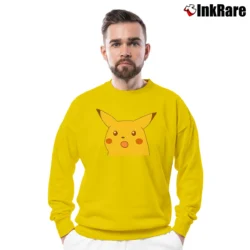 Men’s Surprised Pikachu Meme Fan Art Pokemon Crewneck Sweatshirt in yellow | Cozy Fabric, Clean Style