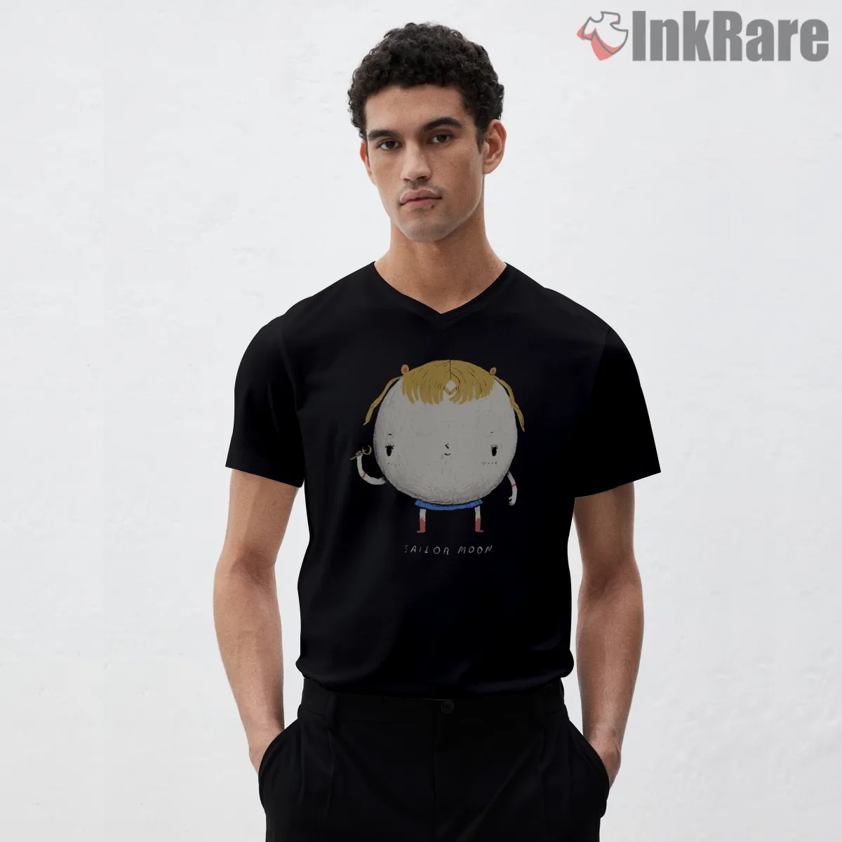 Surreal Moon Sailor Minimal Art V Neck Black Surreal Moon Sailor Minimal Art Shirt on black v-neck shirt for men graphic tee