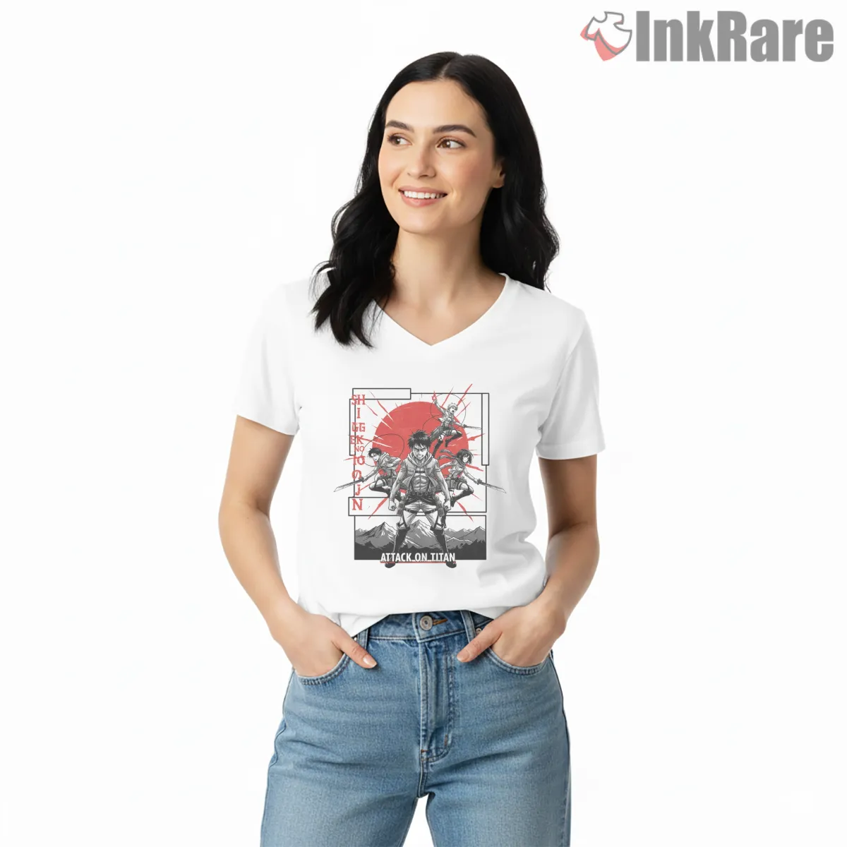 Survey Corps Squad Red Rising Attack On Titan V Neck White Survey Corps Squad Red Rising Attack On Titan Shirt on white v-neck shirt for women graphic tee