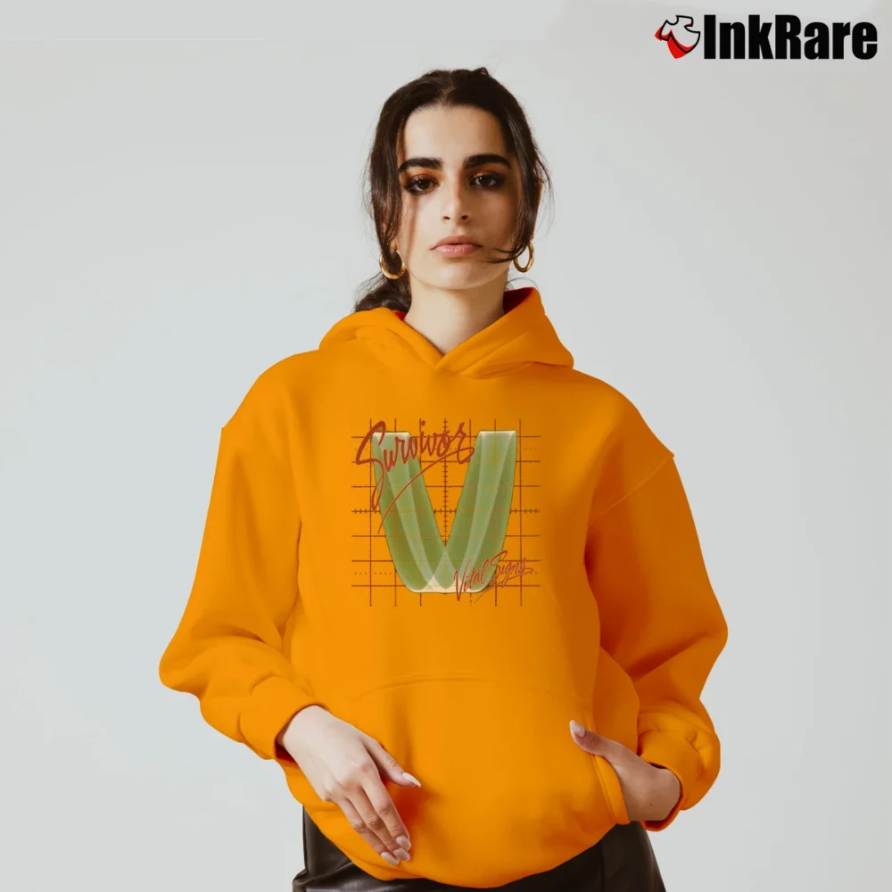 Women’s Survivor 1984 - 85 Vital Signs Tour Eye Of The Tiger Cozy Hoodie in orange | Warm, Structured, Stylish