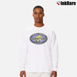 Men’s Survivor CBS TV Series Blue Burst Long-Sleeve Shirt in white | Sleek, Lightweight, Year-Round Wear