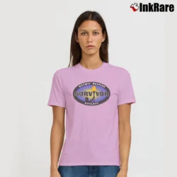 Women’s Survivor CBS TV Series Blue Burst Signature T-Shirt in light pink | Soft, Flattering Fit