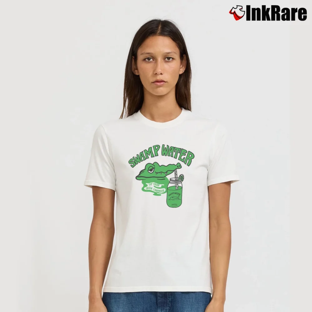 Women’s Swamp Water Rock Punk Cartoon Alligator Signature T-Shirt in white | Soft, Flattering Fit