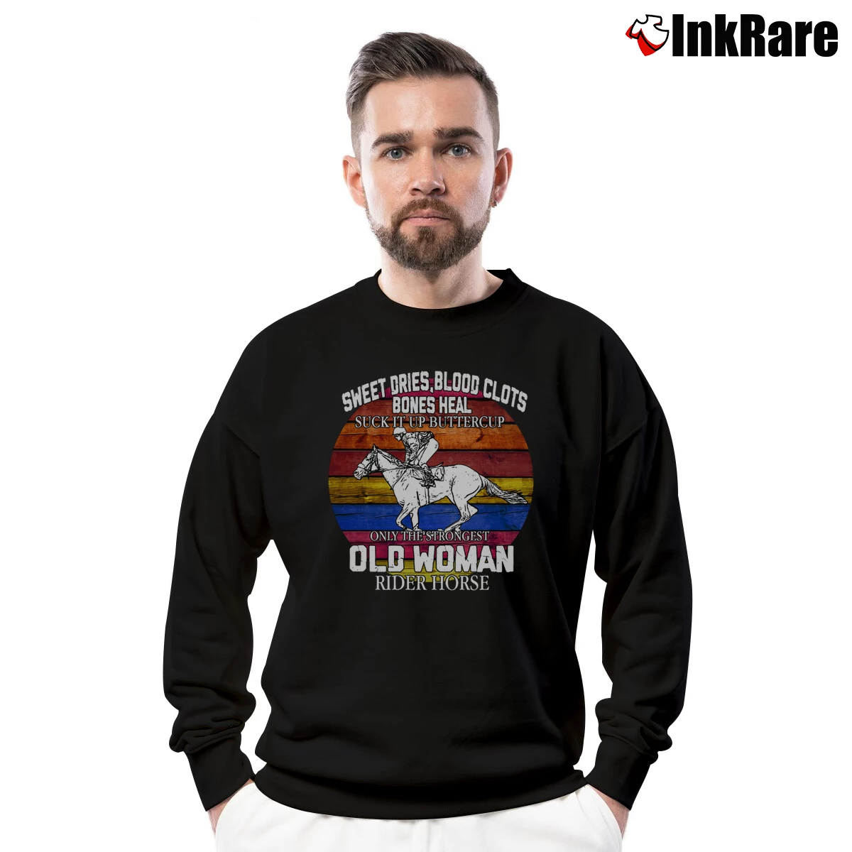 Men’s Sweat Dries Blood Clots Bones Heal Old Crewneck Sweatshirt in black | Cozy Fabric, Clean Style