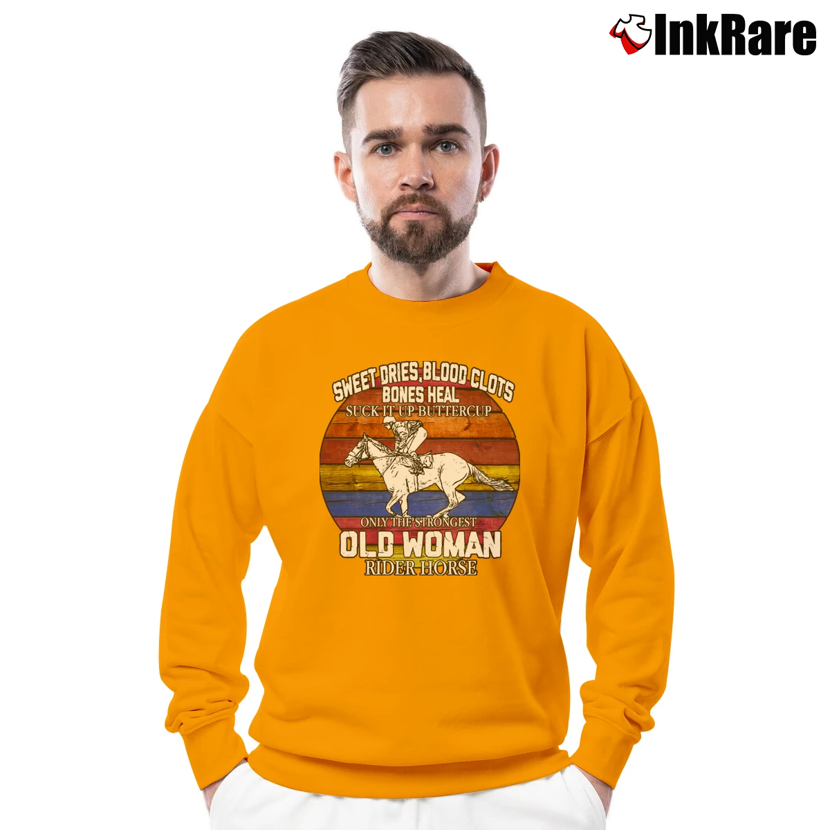 Men’s Sweat Dries Blood Clots Bones Heal Old Crewneck Sweatshirt in orange | Cozy Fabric, Clean Style