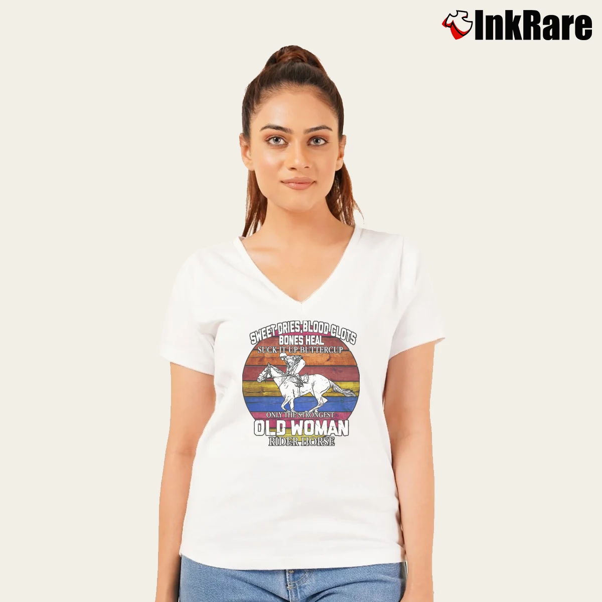 Women’s Sweat Dries Blood Clots Bones Heal Old V-Neck Tee in white | Chic Neckline, Soft Texture
