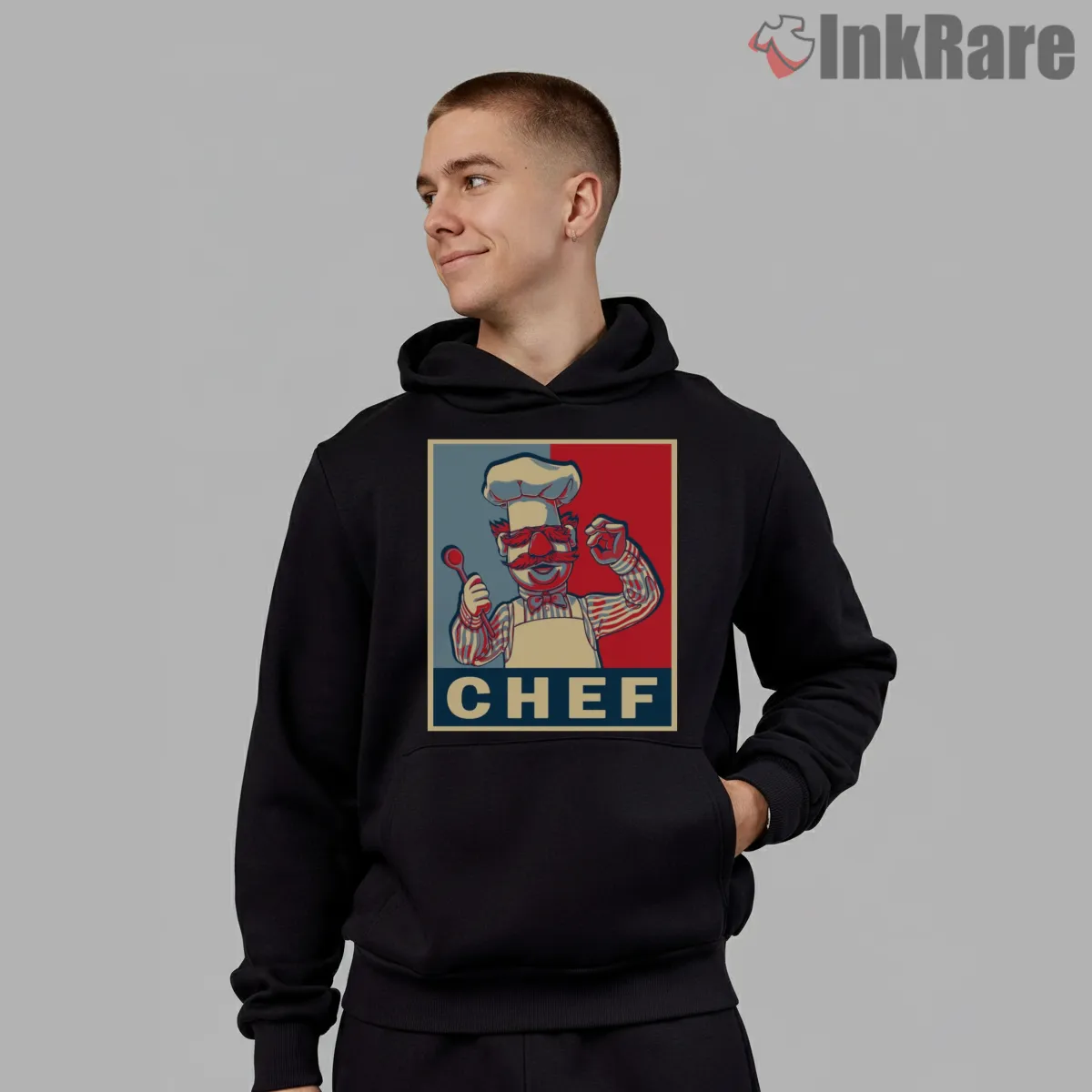 Swedish Chef Kitchen Pop Art Cooking Cartoon Hoodie Black Swedish Chef Kitchen Pop Art Cooking Cartoon Shirt on black hoodie for men graphic tee