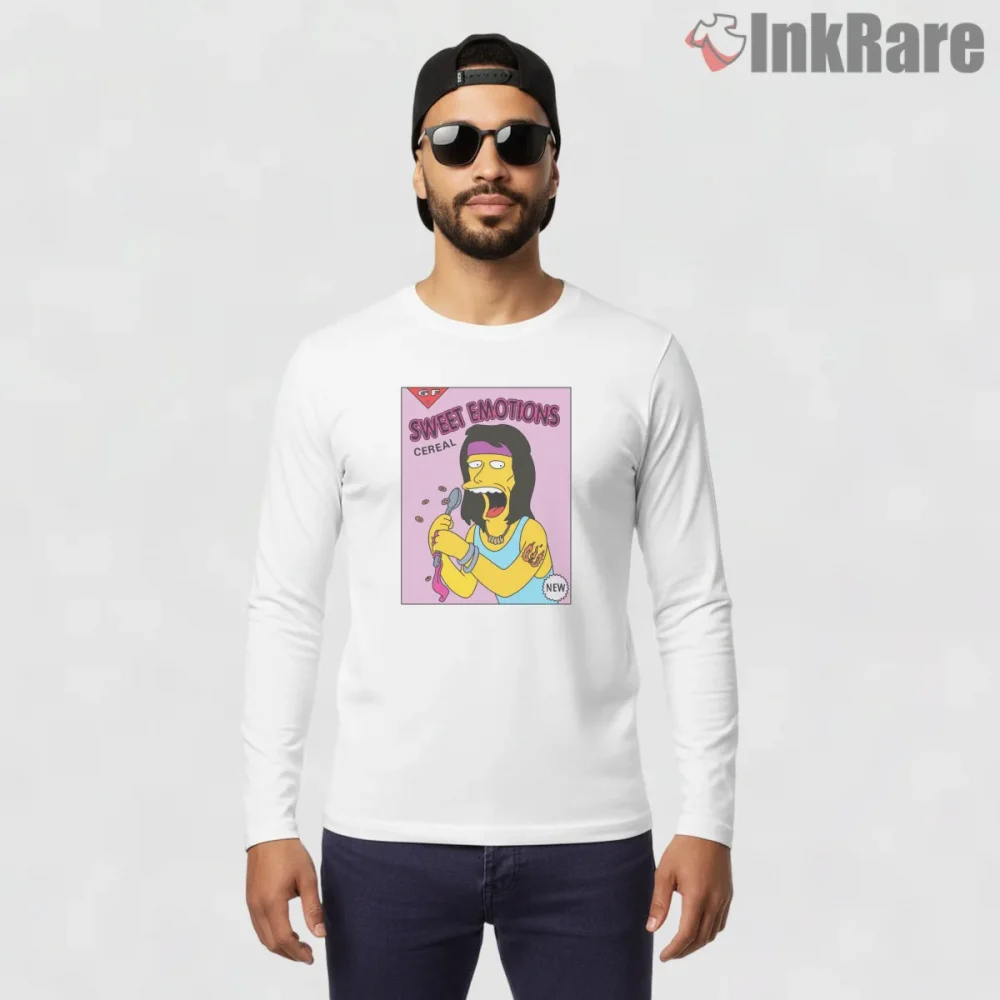 Sweet Emotions Cereal Simpsons Music Parody Shirt on white long sleeve shirt for men graphic tee