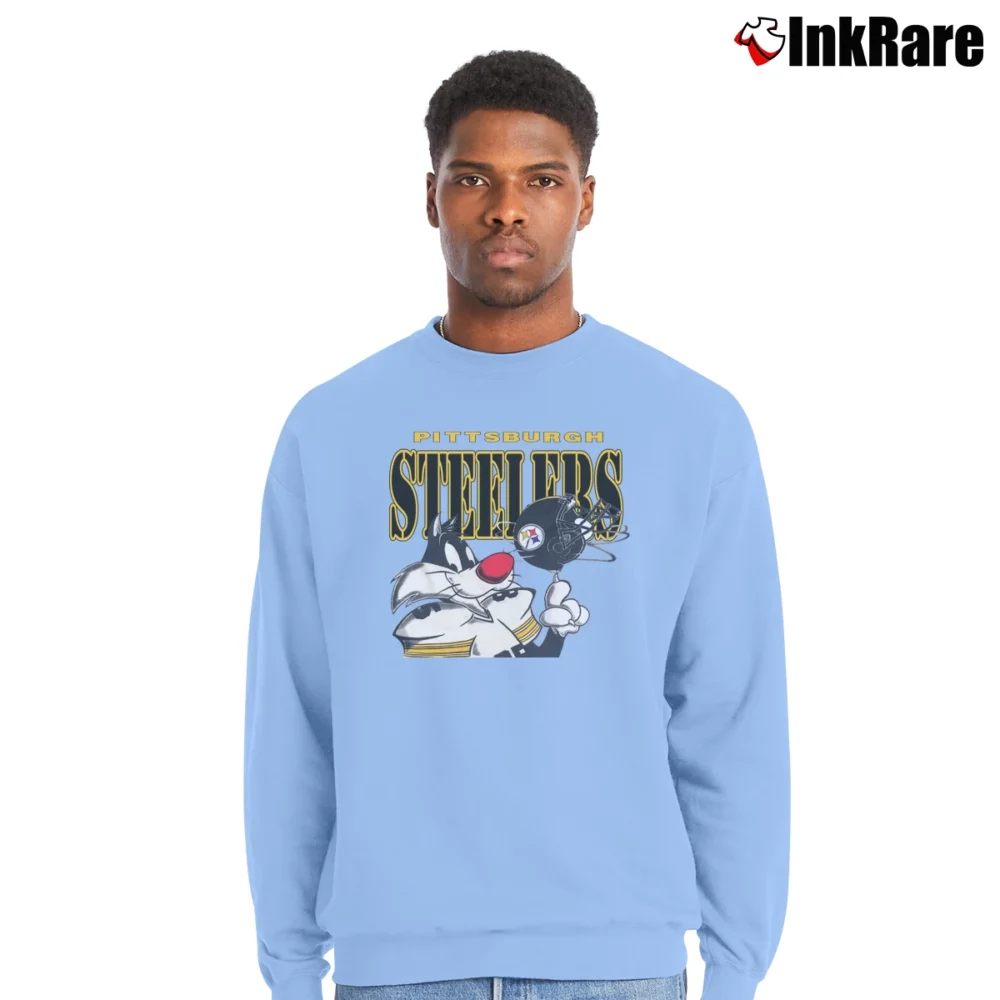 Men’s Sylvester Pittsburgh Steelers Looney Tunes Crewneck Sweatshirt in light blue | Cozy Fabric, Clean Style