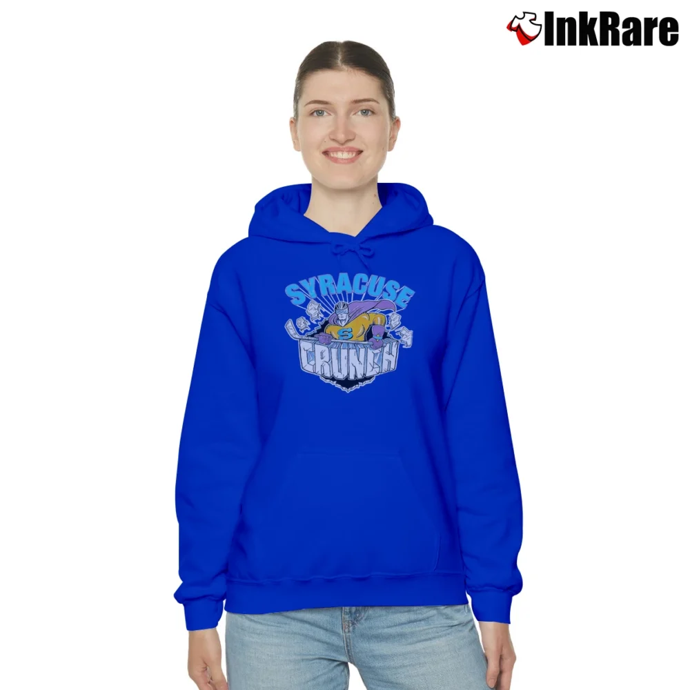 Women’s Syracuse Crunch Mascot 90s AHL Hockey Logo Cozy Hoodie in royal blue | Warm, Structured, Stylish