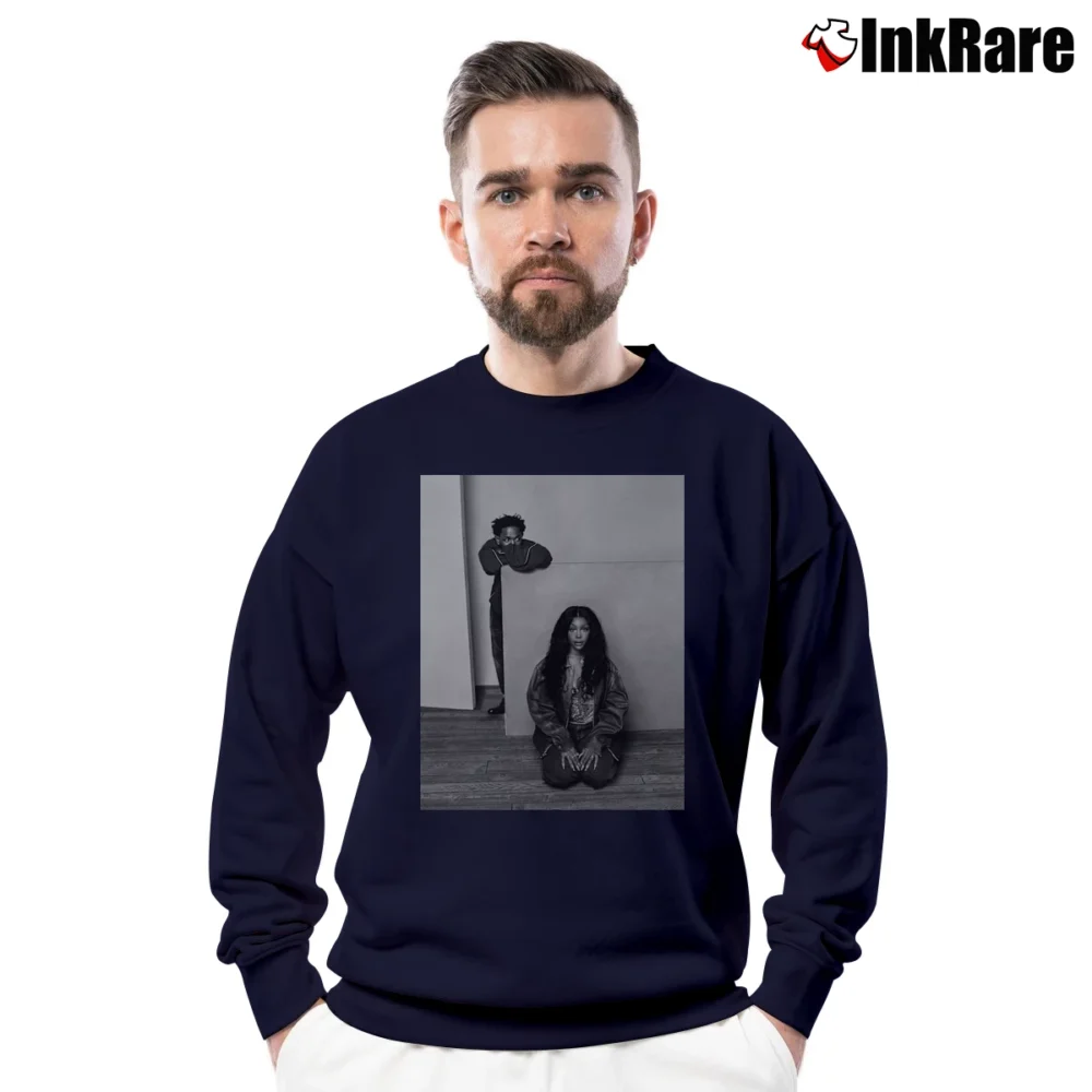 Men’s sza x kendrick hip hop rnb duo Crewneck Sweatshirt in navy | Cozy Fabric, Clean Style