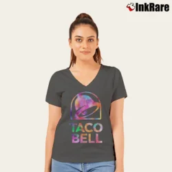 Women’s Taco Bell Neon Logo Graphic V-Neck Tee in charcoal | Chic Neckline, Soft Texture