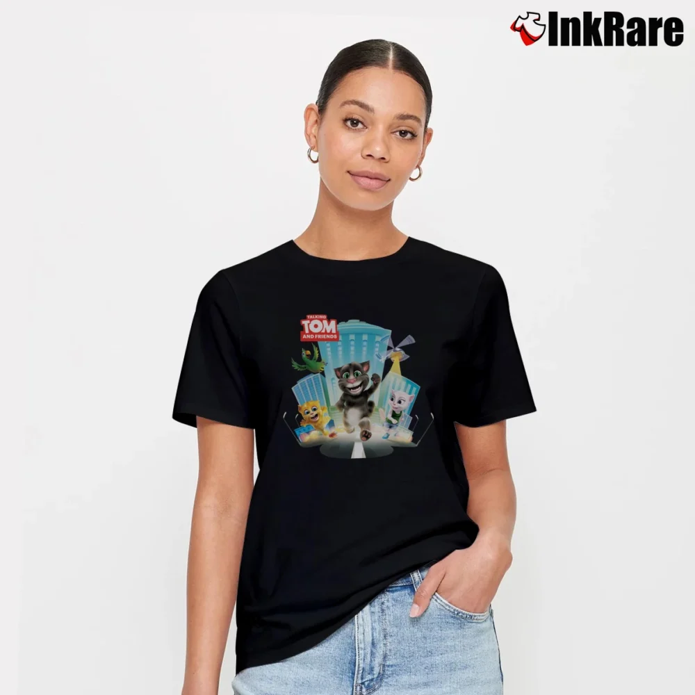 Women’s Talking Tom And Friends Funny Art Signature T-Shirt in black | Soft, Flattering Fit