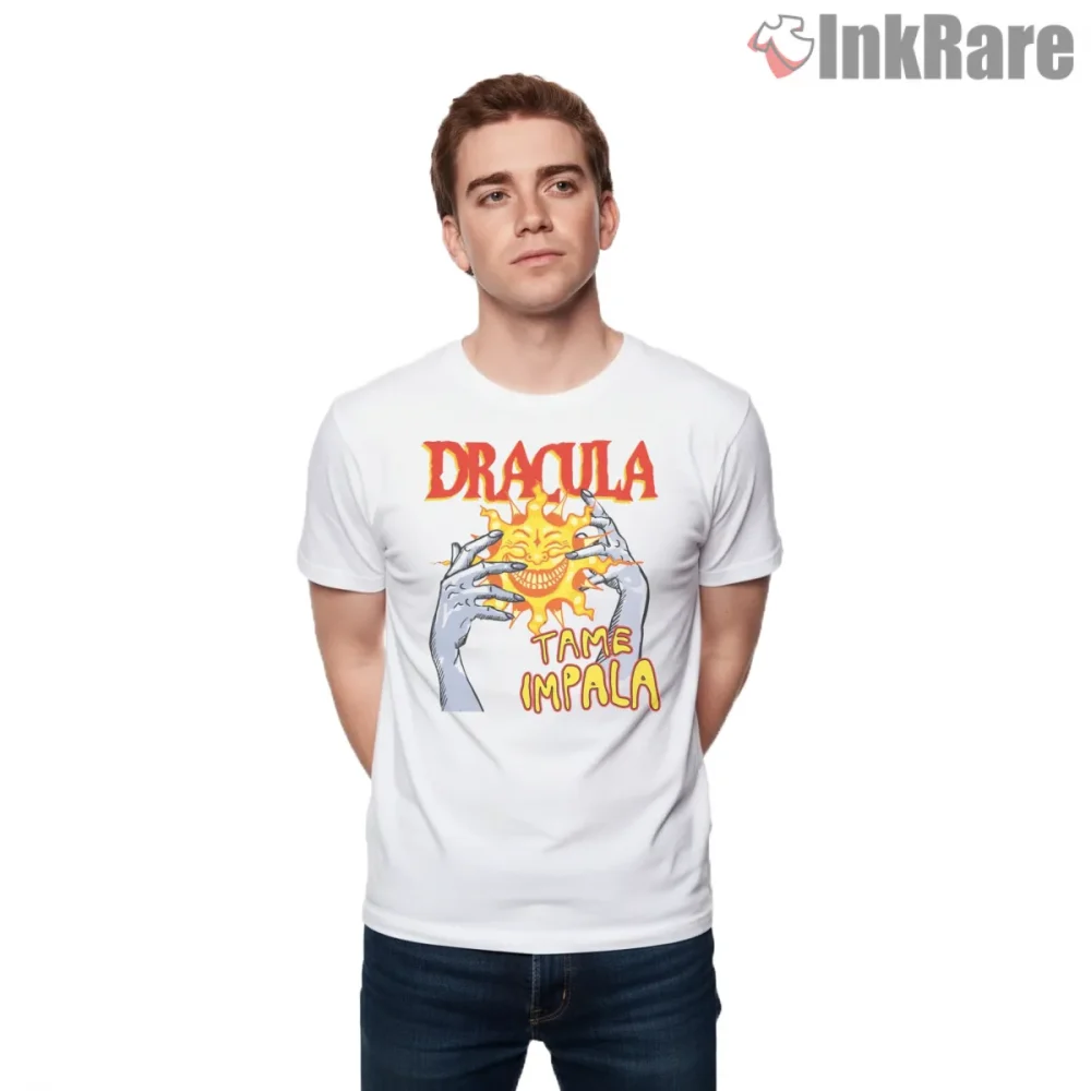 Tame Impala Dracula Sun Psychedelic Horror Art Shirt on white short sleeve shirt for men graphic tee