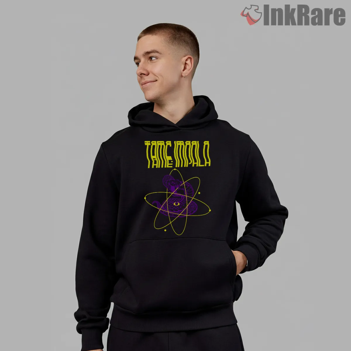 Tame Impala Serpent Orbit Psychedelic Line Art Shirt on black hoodie for men graphic tee
