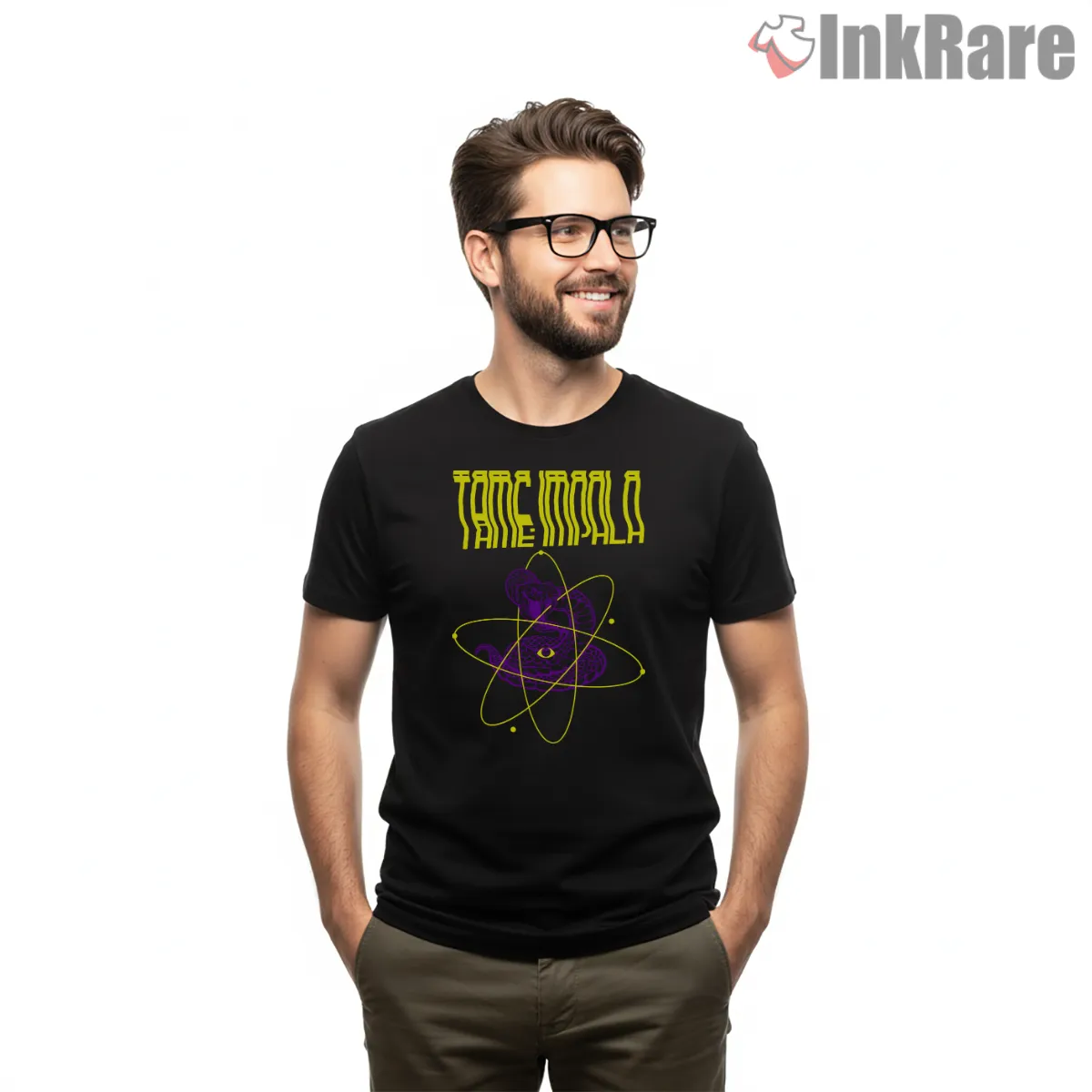 Tame Impala Serpent Orbit Psychedelic Line Art Short Sleeve Black Tame Impala Serpent Orbit Psychedelic Line Art Shirt on black short sleeve shirt for men graphic tee