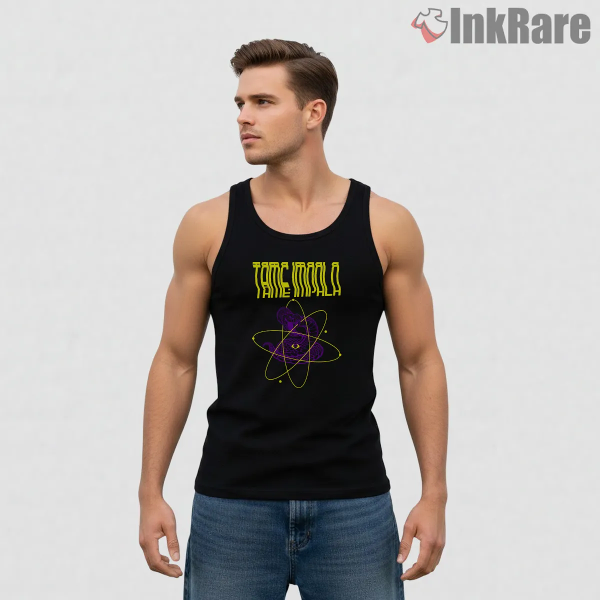 Tame Impala Serpent Orbit Psychedelic Line Art Tank Top Black Tame Impala Serpent Orbit Psychedelic Line Art Shirt on black tank top for men graphic tee