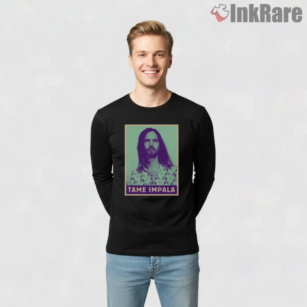 Tame Impala Vintage Portrait Minimal Pastel Frame Shirt on black long sleeve shirt for men graphic tee