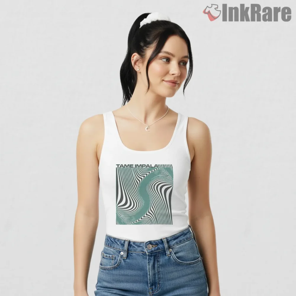 Tame Impala Wave Square Optical Illusion Mint Shirt on white tank top for women graphic tee