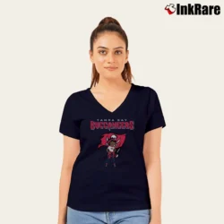 Women’s Tampa Bay Buccaneers Betty Boop Brown Skin NFL V-Neck Tee in navy | Chic Neckline, Soft Texture