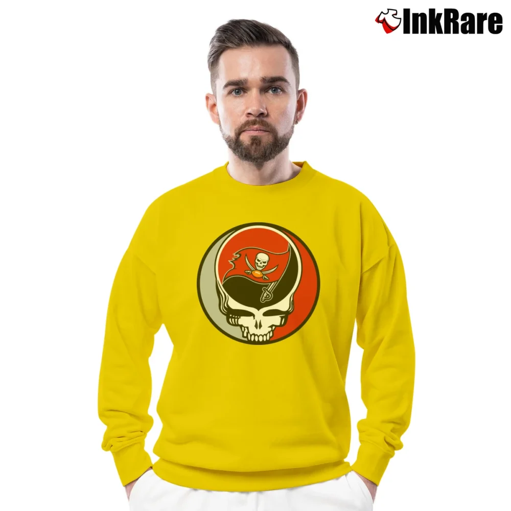 Men’s Tampa Bay Buccaneers Grateful Dead Steal Your Face Football Crewneck Sweatshirt in yellow | Cozy Fabric, Clean Style