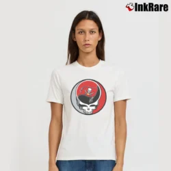 Women’s Tampa Bay Buccaneers Grateful Dead Steal Your Face Football Signature T-Shirt in white | Soft, Flattering Fit