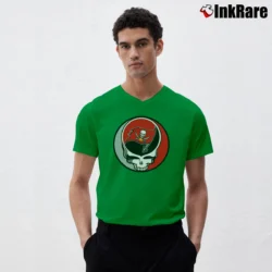 Men’s Tampa Bay Buccaneers Grateful Dead Steal Your Face Football V-Neck Tee in irish green | Sharp, Breathable, Everyday Staple