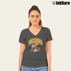 Women’s Tampa Bay Buccaneers Looney Tunes Taz Football V-Neck Tee in charcoal | Chic Neckline, Soft Texture