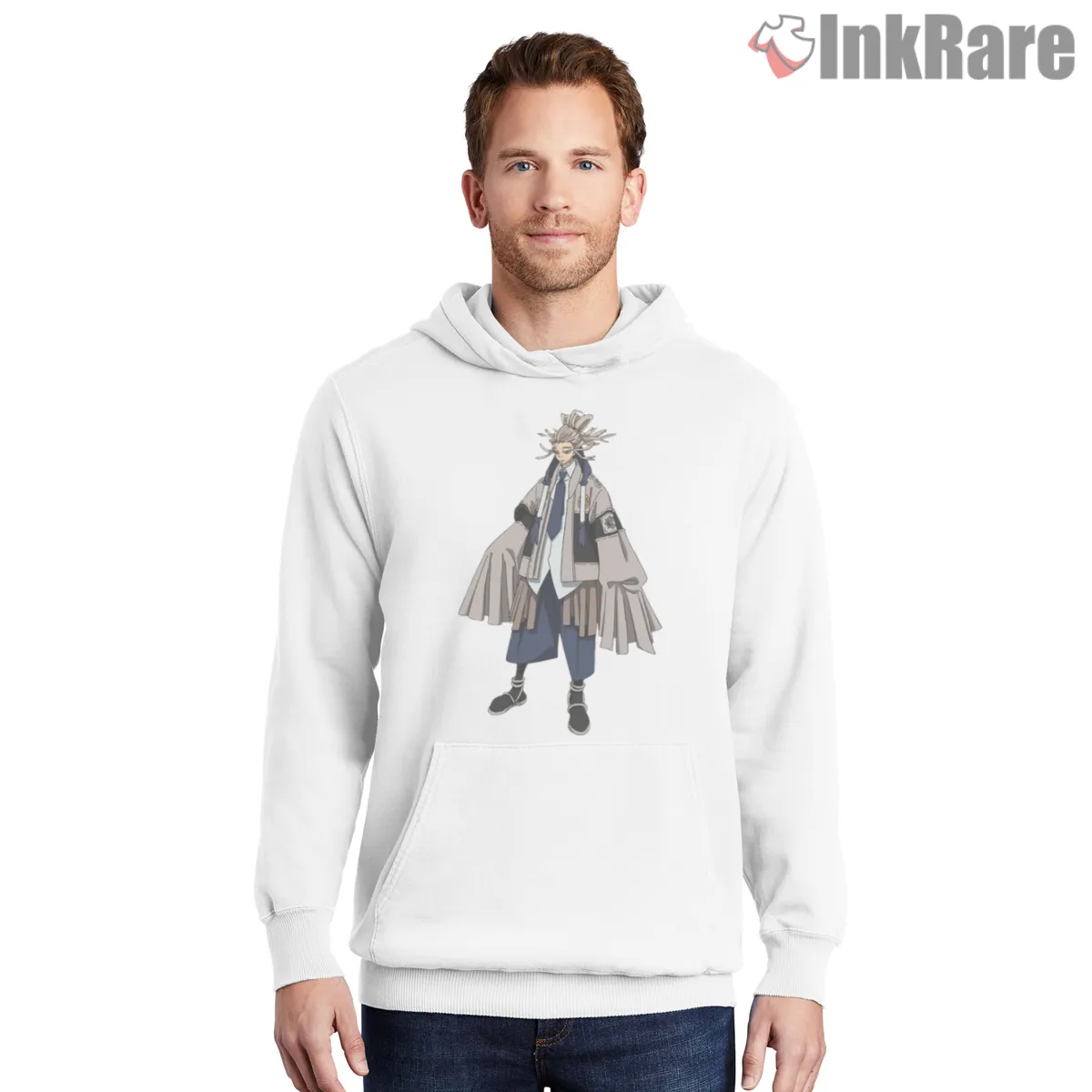 Tamsy Long Coat Character Minimal Anime Shirt on white hoodie for men graphic tee