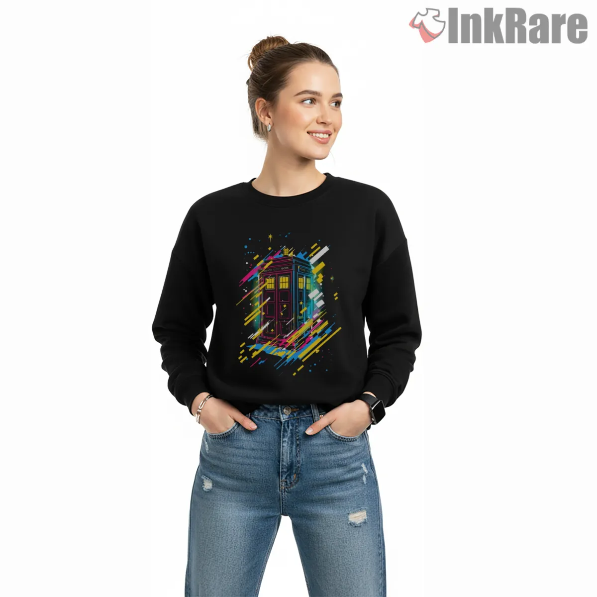 Tardis Synthwave Neon Grid Time Machine Shirt on graphic shirt for women graphic tee