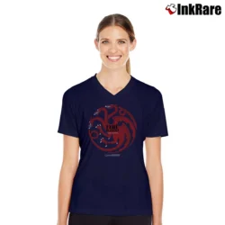 Women’s Targaryen Dragon Graphic V-Neck Tee in navy | Chic Neckline, Soft Texture