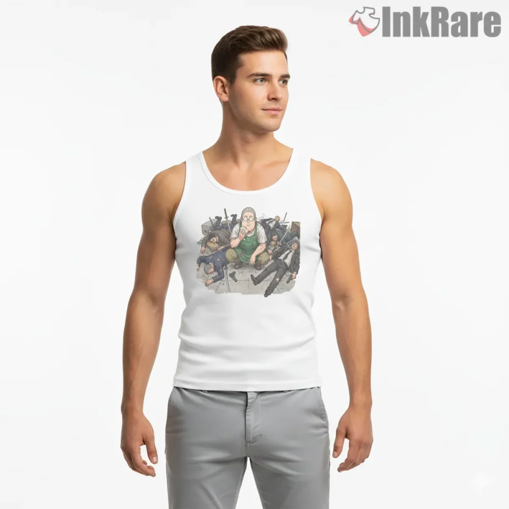 Taro Sakamoto After Battle Scene Dark Anime Shirt on white tank top for men graphic tee