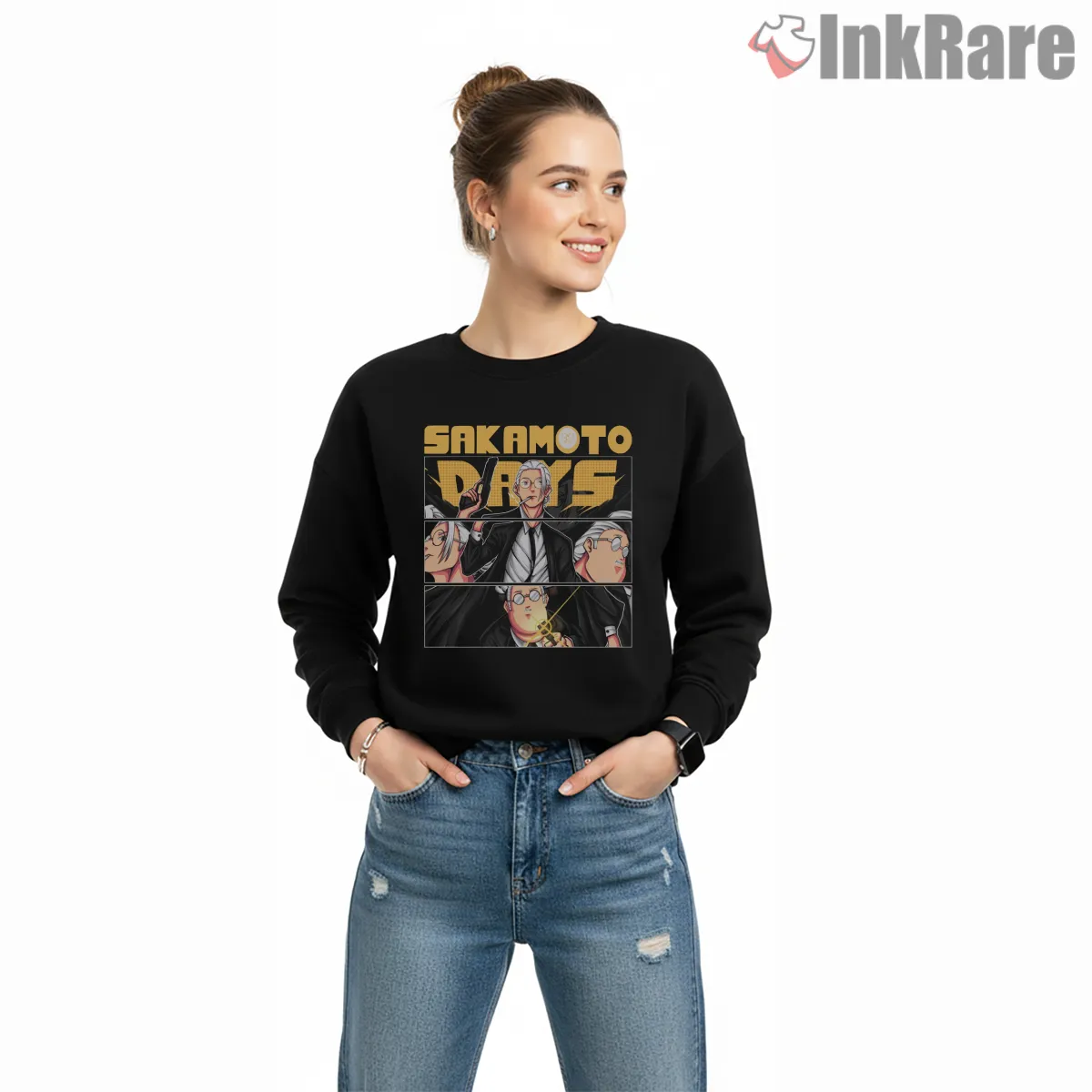 Taro Sakamoto Black Suit Action Panel Anime Shirt on graphic shirt for women graphic tee