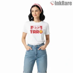 Taro Sakamoto Bold Red Typography Logo Anime Shirt on white short sleeve shirt for women graphic tee