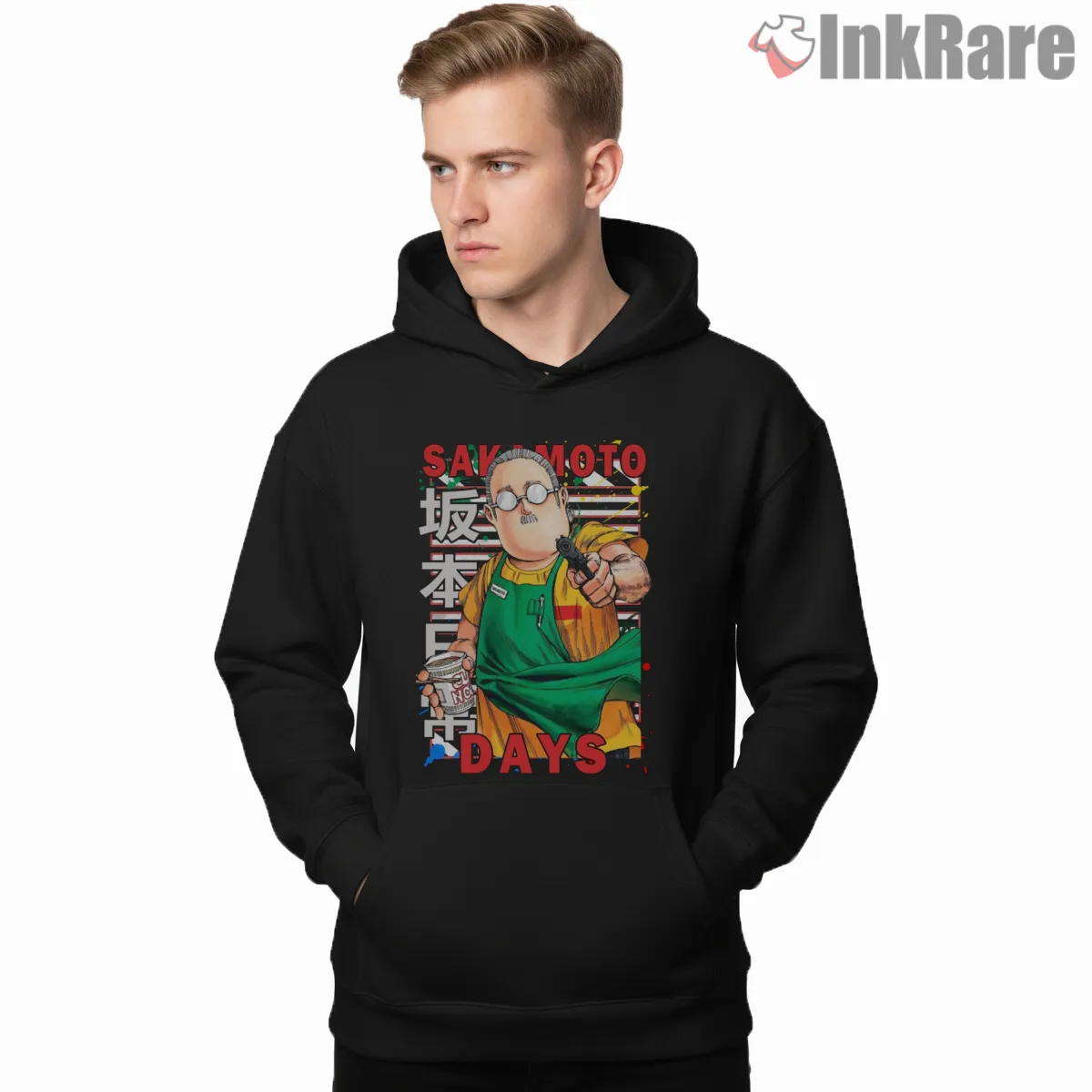 Taro Sakamoto Casual Shopkeeper Action Anime Shirt on black hoodie for men graphic tee