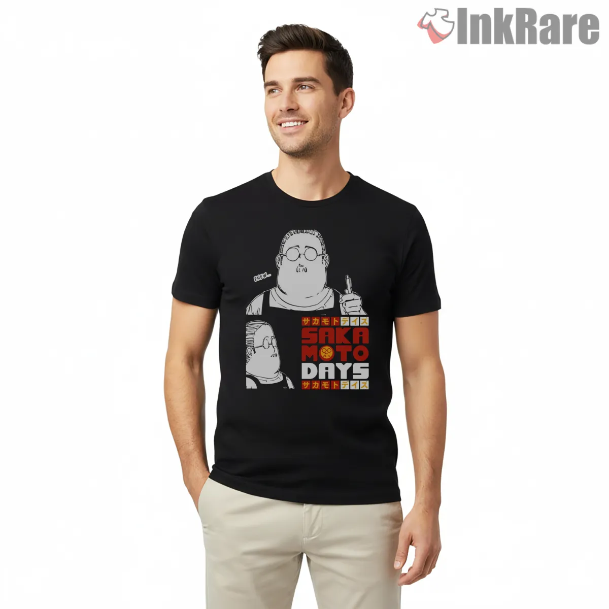 Taro Sakamoto Clean Outline Minimal Anime Shirt on black short sleeve shirt for men graphic tee