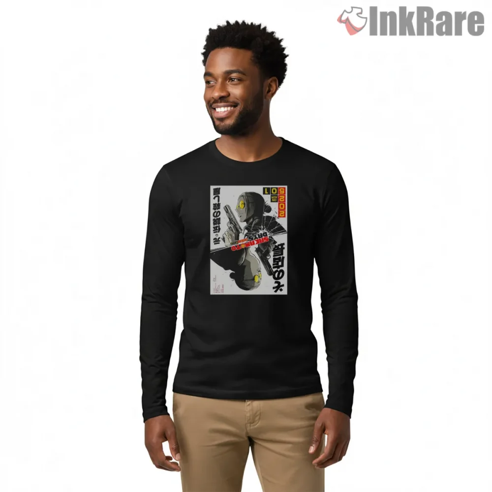 Taro Sakamoto Gunfighter Poster Style Anime Shirt on black long sleeve shirt for men graphic tee
