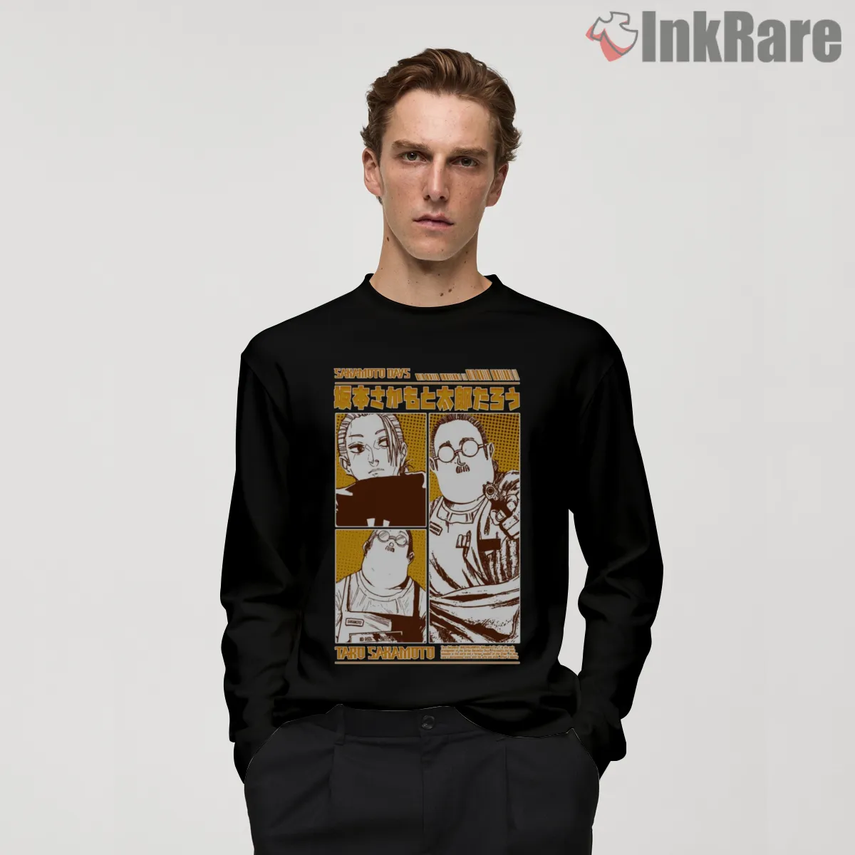 Taro Sakamoto Manga Panel Retro Comic Anime Shirt on black long sleeve shirt for men graphic tee