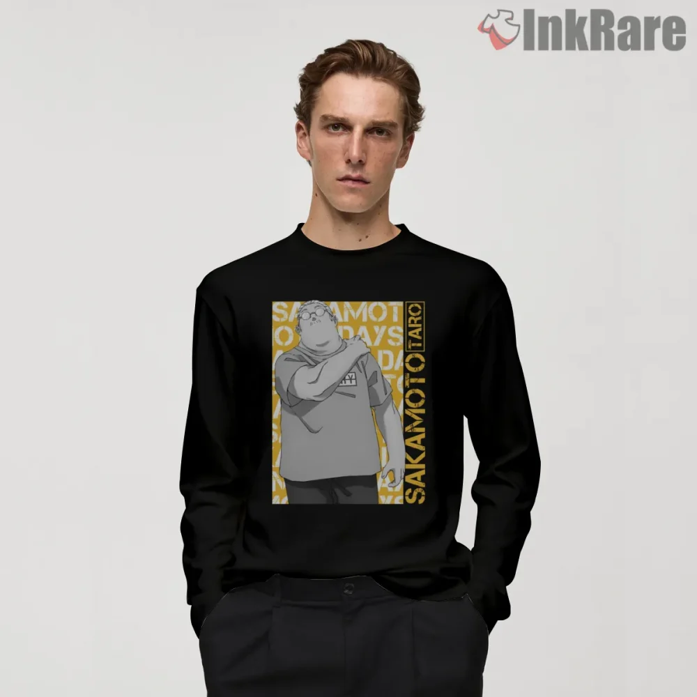 Taro Sakamoto Monochrome Casual Everyday Anime Shirt on black long sleeve shirt for men graphic tee