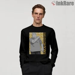 Taro Sakamoto Monochrome Casual Everyday Anime Shirt on black long sleeve shirt for men graphic tee