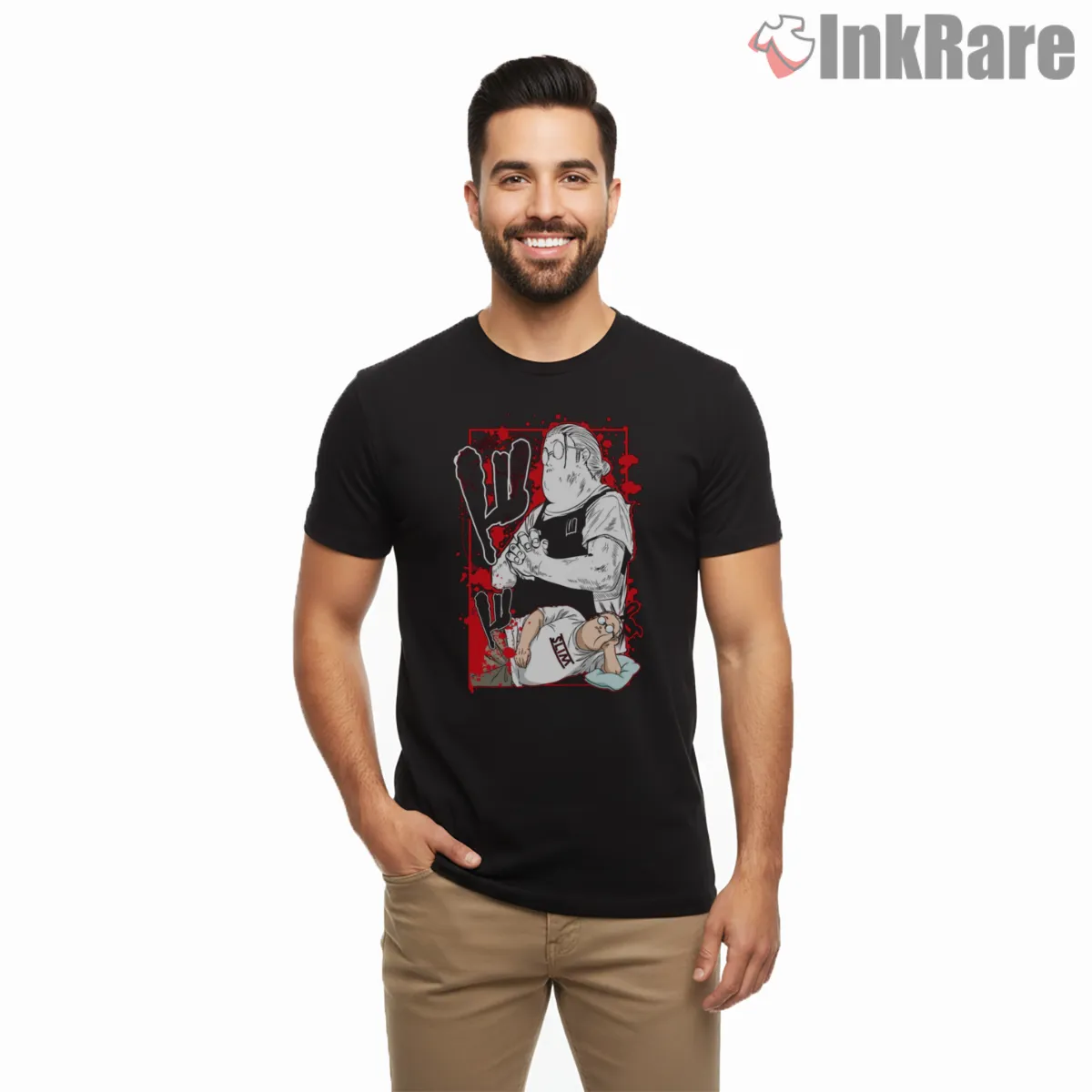 Taro Sakamoto Raw Ink Action Sketch Anime Shirt on black short sleeve shirt for men graphic tee