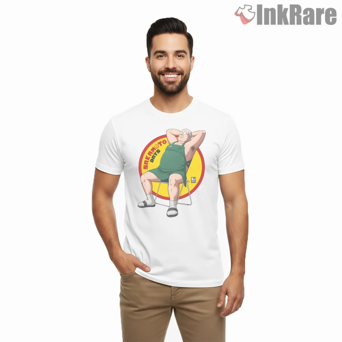 Taro Sakamoto Relaxed Chair Vintage Circle Anime Shirt on white short sleeve shirt for men graphic tee