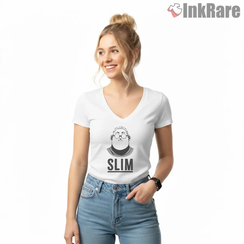 Taro Sakamoto Slim Form Minimal Face Anime Shirt on white v-neck shirt for women graphic tee