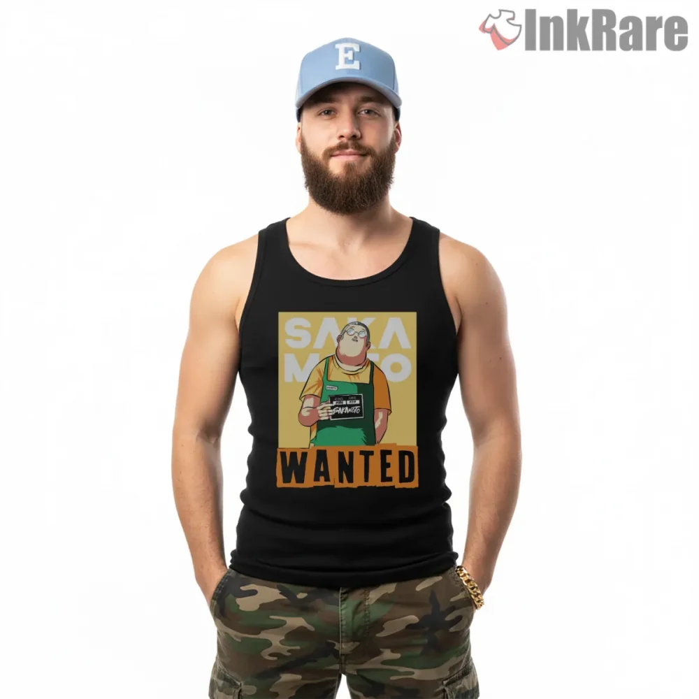 Taro Sakamoto Wanted Poster Full Color Anime Shirt on black tank top for men graphic tee