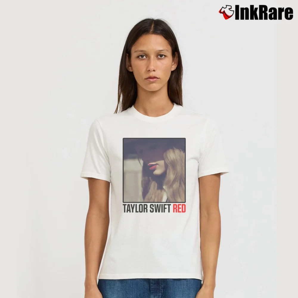 Women’s Taylor Swift Red Album Cover Fan Signature T-Shirt in white | Soft, Flattering Fit
